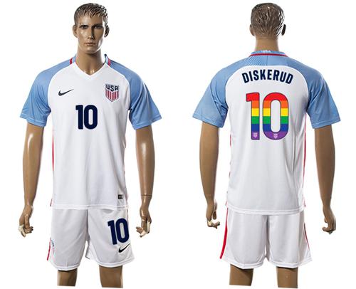 USA #10 Diskerud White Rainbow Soccer Country Jersey
